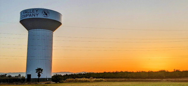 Water tower at sunset